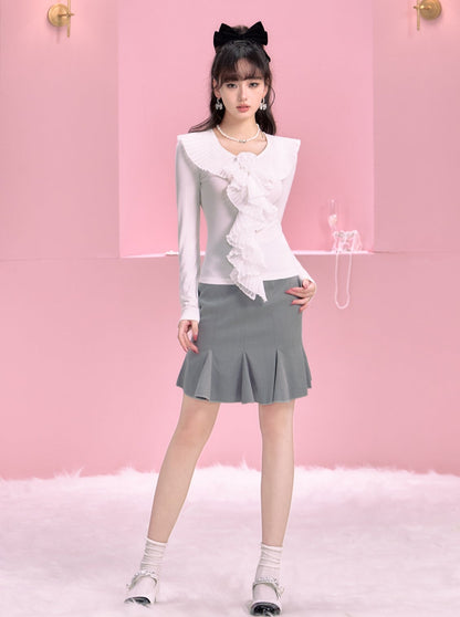 Organ collar flower slim blouse