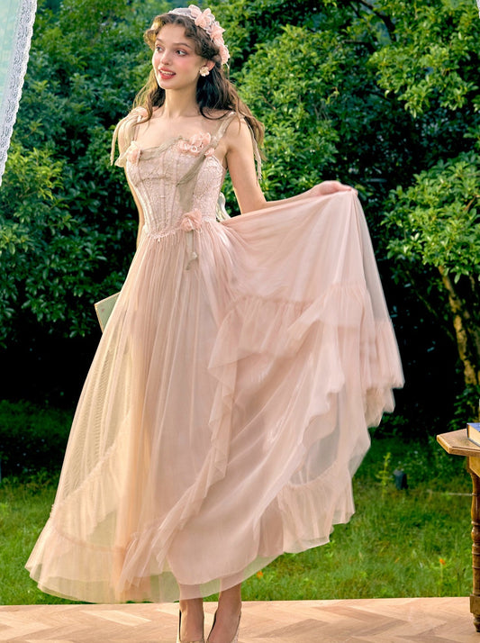 French Sweet Pink Retro Sleeveless Dress