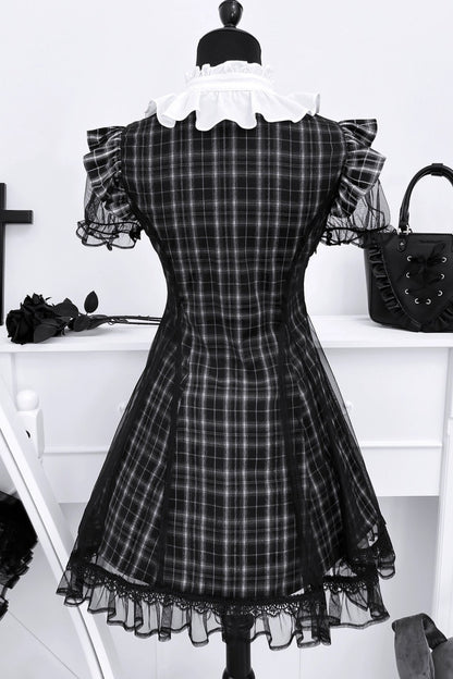 ダークサブカルチャーレースチェックドレス