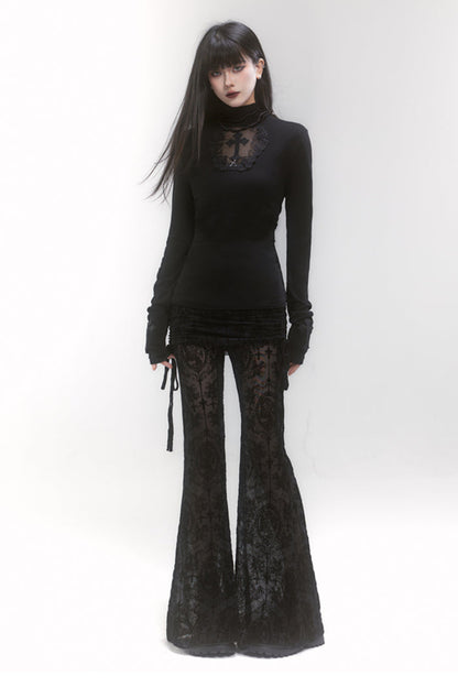 Lace Design Mode Flare Pants