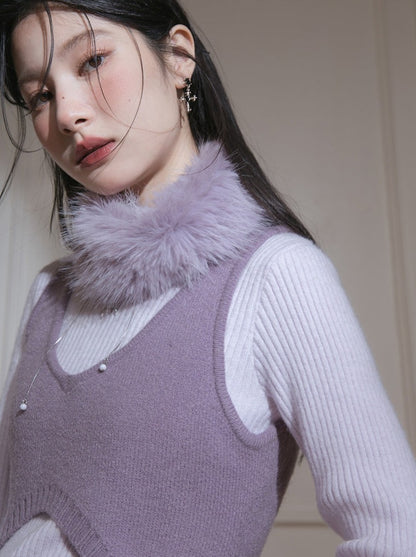 Purple Fur Knit Dress + Knit Short Vest