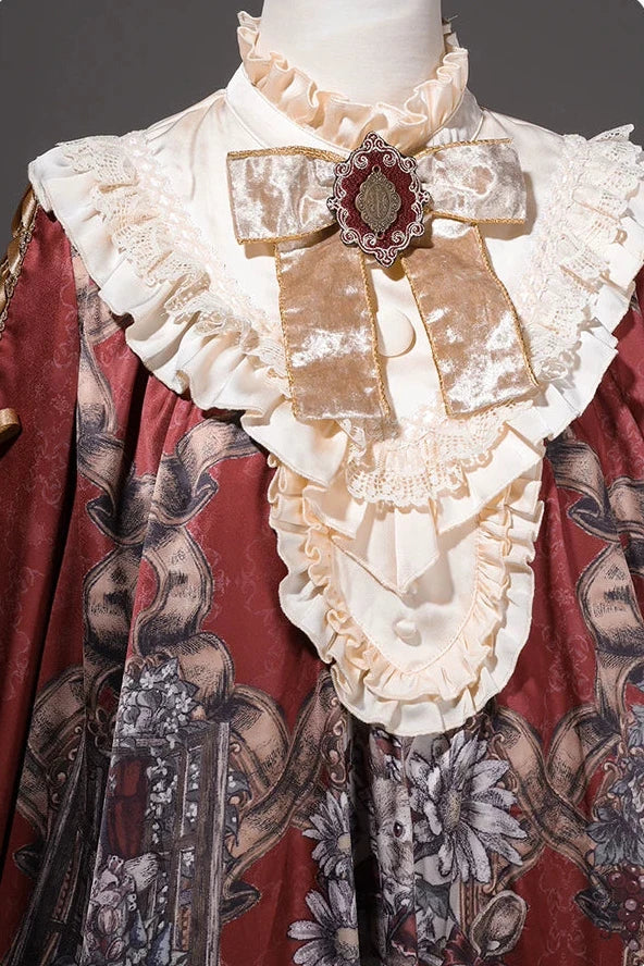 【11月3日予約締切】Antique Bow Burgundy Rabbit Print Frill Doll Dress + Shorts Set