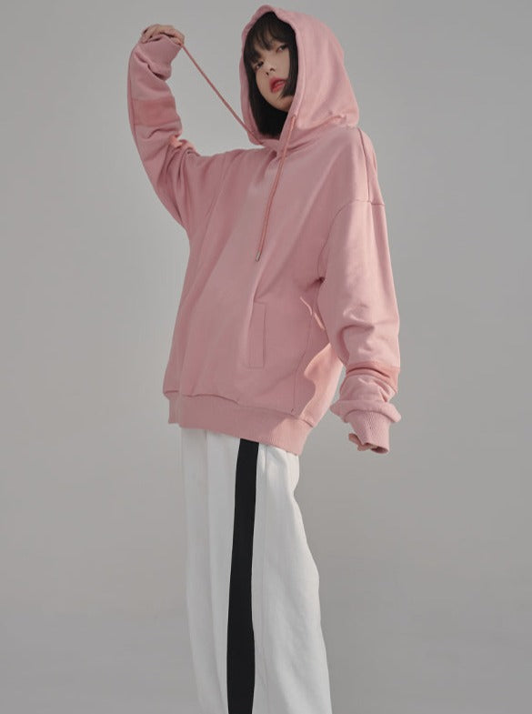 Stitching Contrast Color Hooded Sweatshirt