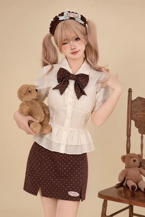 ブルーショコラスイーツガーリーレイヤードセットアップ