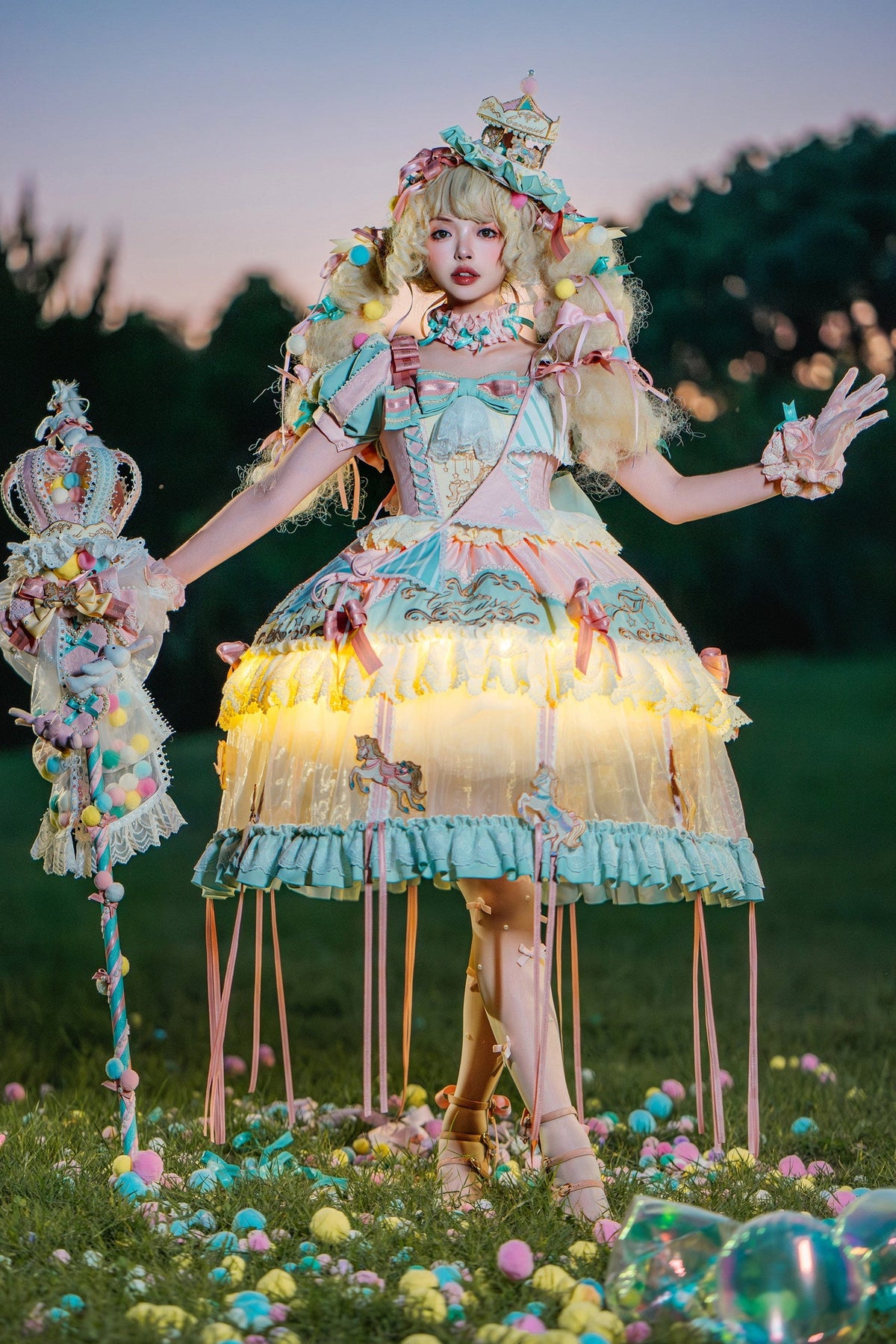 Glänzendes Prinzessinnenkleid und Shorts-Set