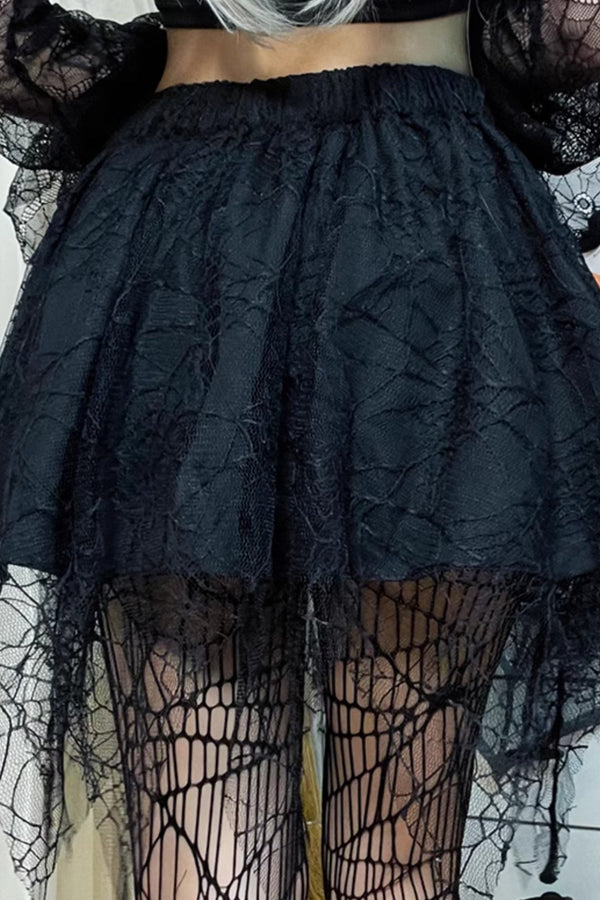 Gothic spider web mesh top + slit skirt + spider skirt