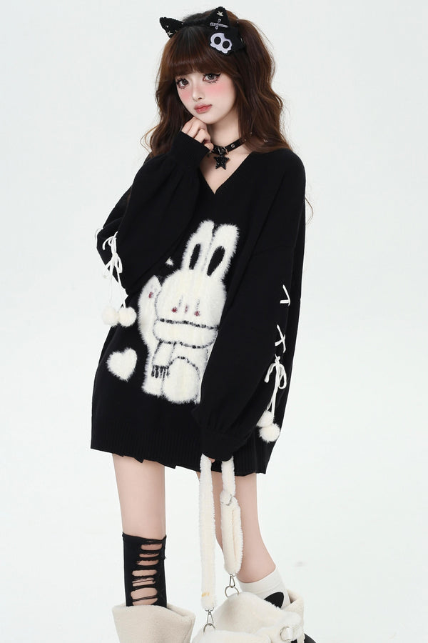 Balloon Sleeve Strap Knit Sweater