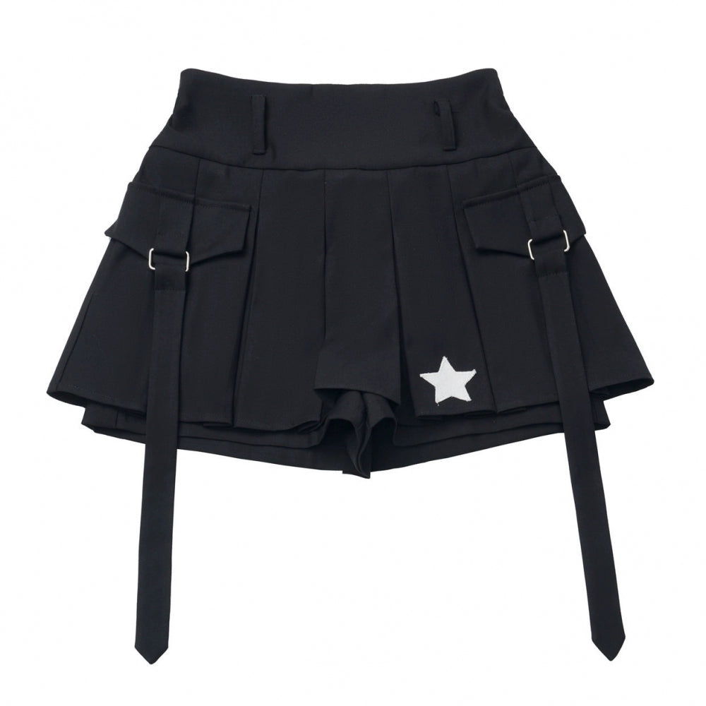 バイカージャケット+ネクタイ付きシャツ+スカート+ベルト