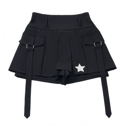 バイカージャケット+ネクタイ付きシャツ+スカート+ベルト