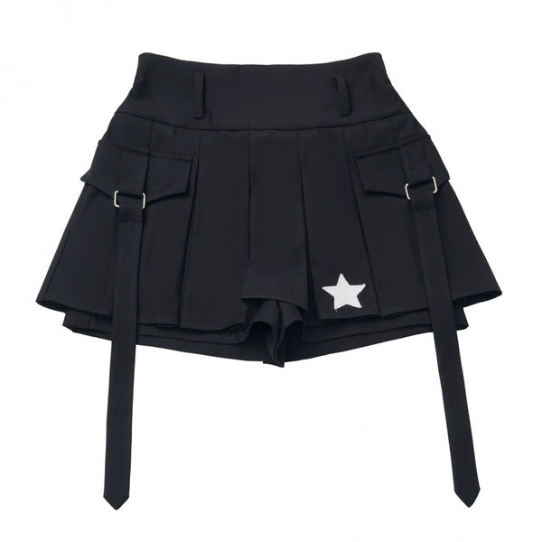 バイカージャケット+ネクタイ付きシャツ+スカート+ベルト