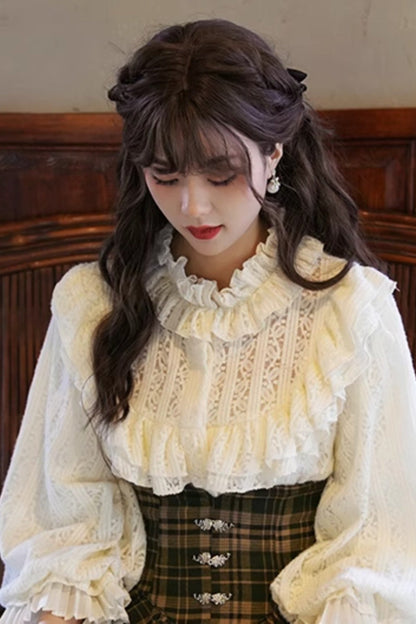 Frilled Lace Lantern Sleeve Shirt