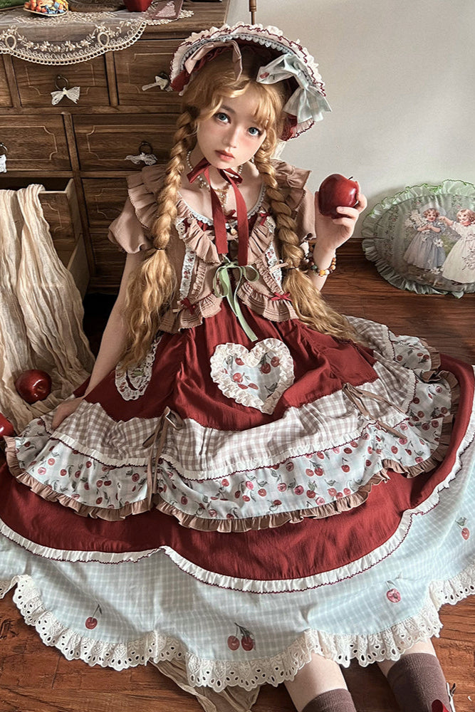 Retro Doll Cherry Check Lolita Dress