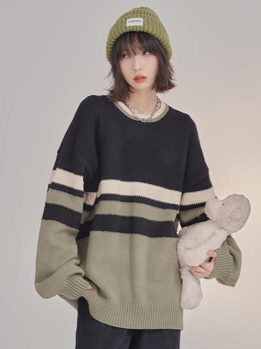 Striped Contrast Collar Sweater