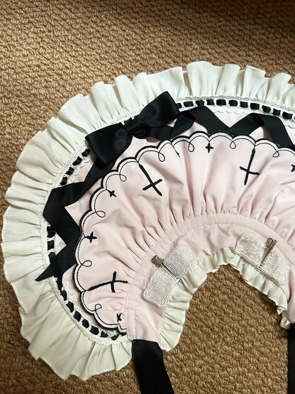 【10月4日予約締切】Four-color Gothic-style Sweet Lolita Cross Embroidery Ribbon Bonnet + Ruffle Scarf Headband