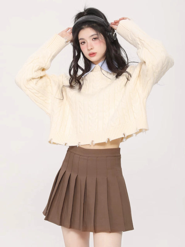 Short Pullover Lazy Style Twisted Wool Knit