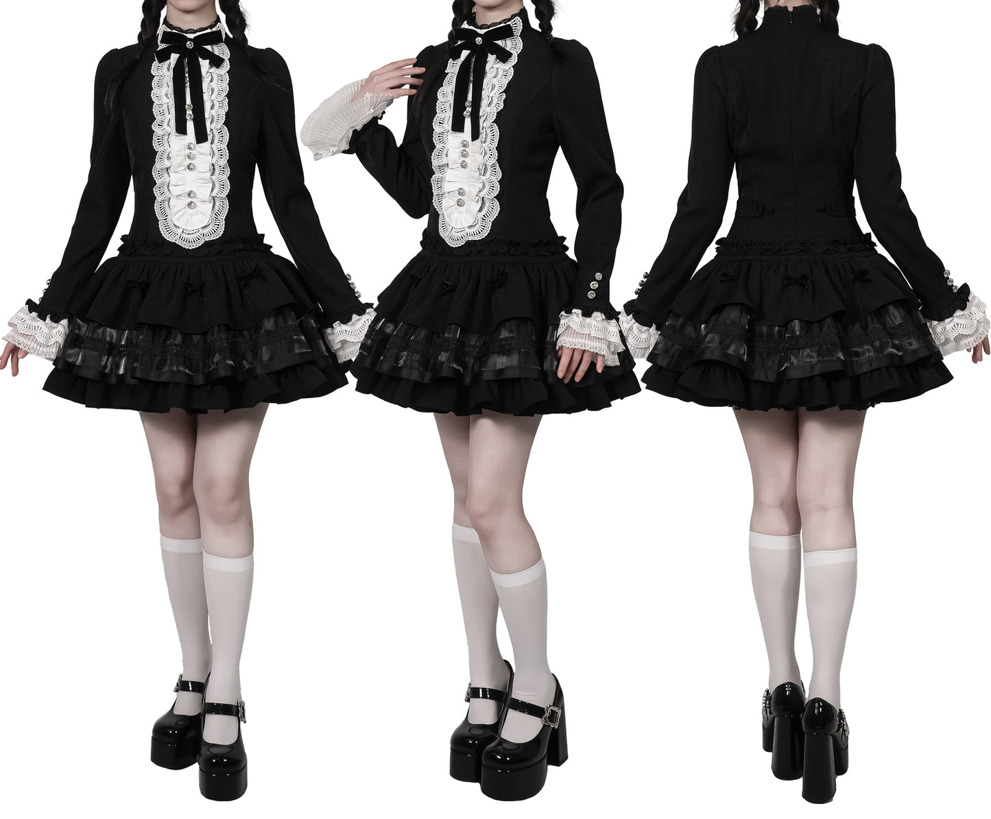 Classical Dark Gothic Lace Diamond Button Dress