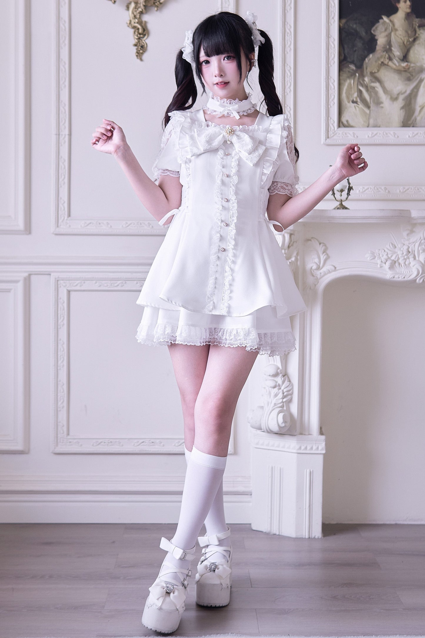 Mine striped lace puff sleeve top + short skirt