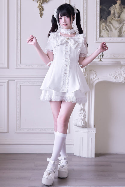 Mine striped lace puff sleeve top + short skirt