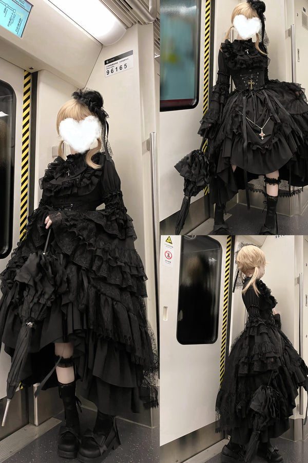 Gothic Super Gorgeous Zizi Sleeve Lolita Shirt + Ruffled Skirt + Hat