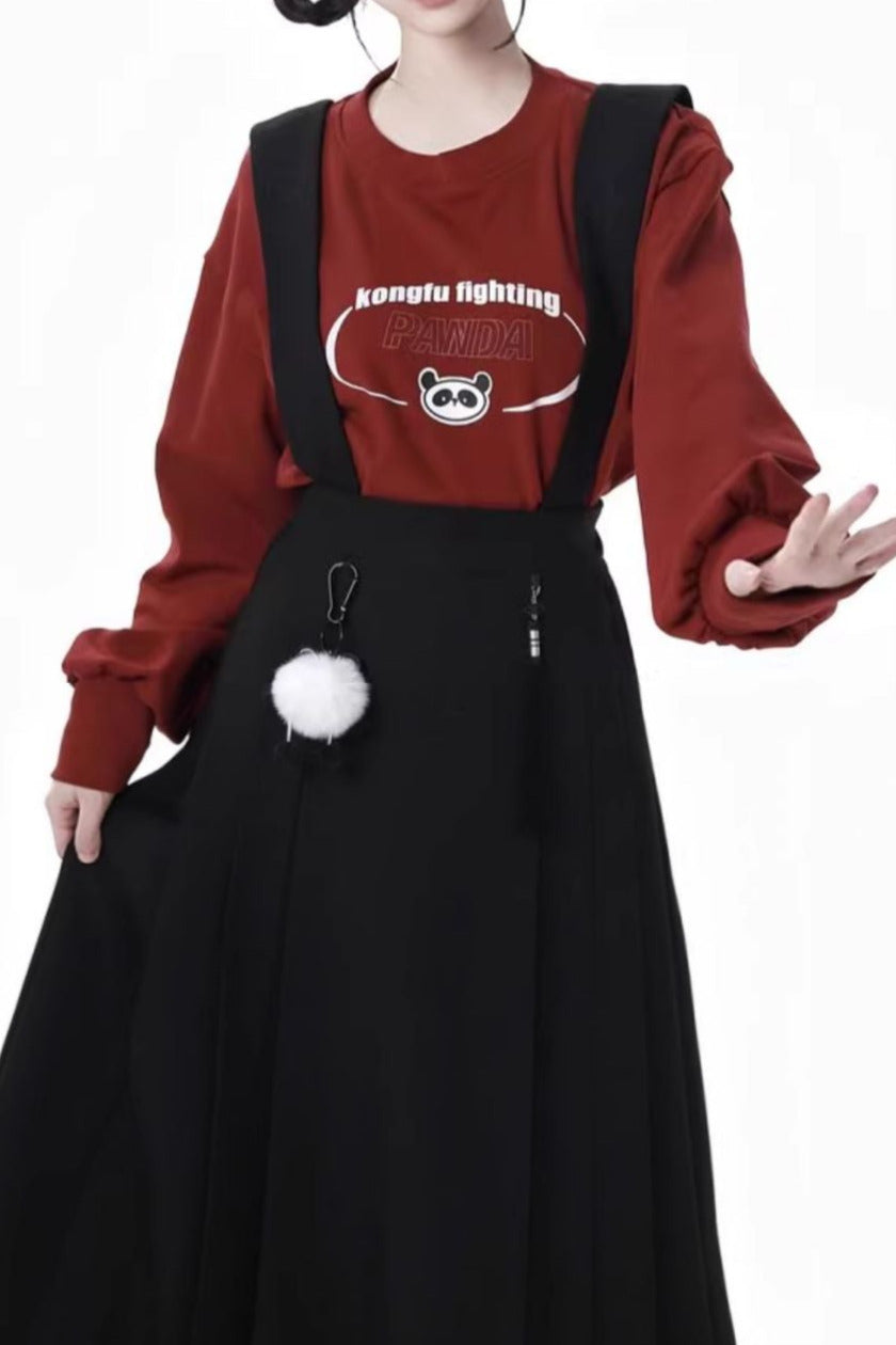 Pinsafik [Tachikawa] red and black temperament New Year's suspender skirt wool collar jacket looks thin New Year's Eve 