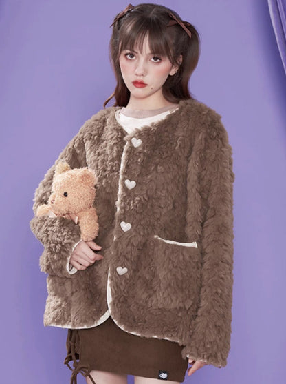 Chocolate Faux Fur Loose Jacket