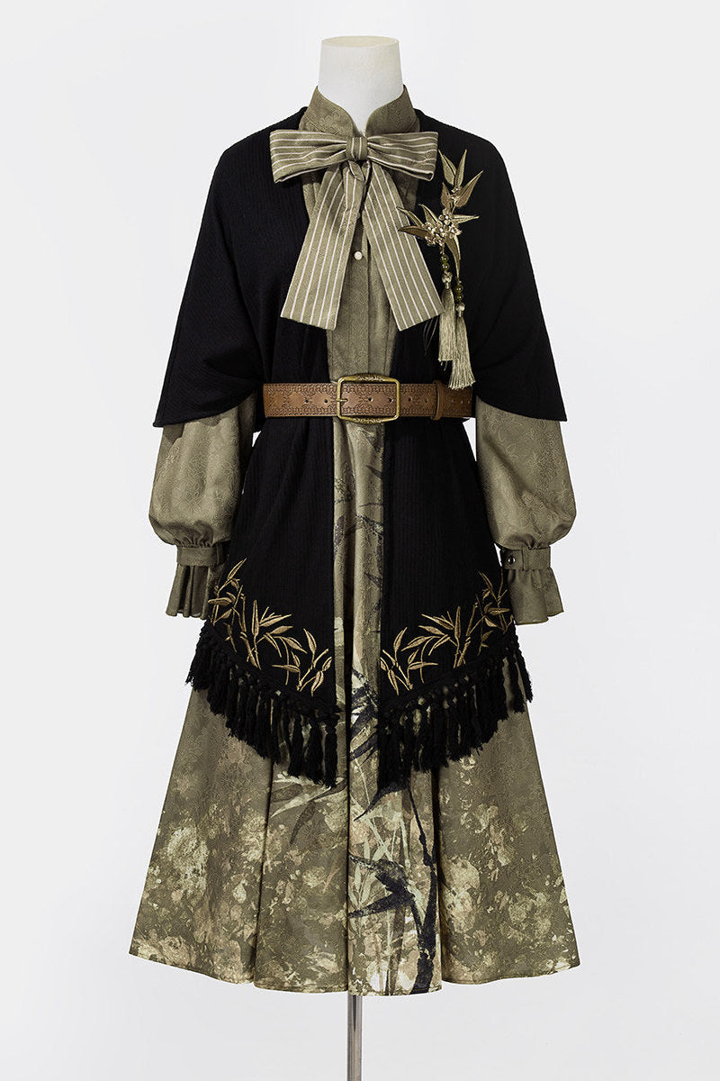 Chic Dark China Print Dress + Shawl