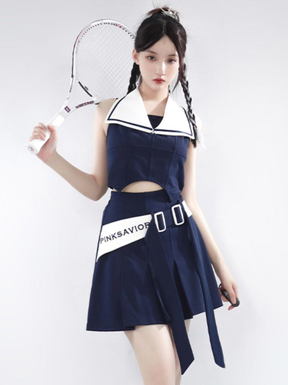 Sailor Girl Summer Sports Leisure Shoulder Suit + One Piece