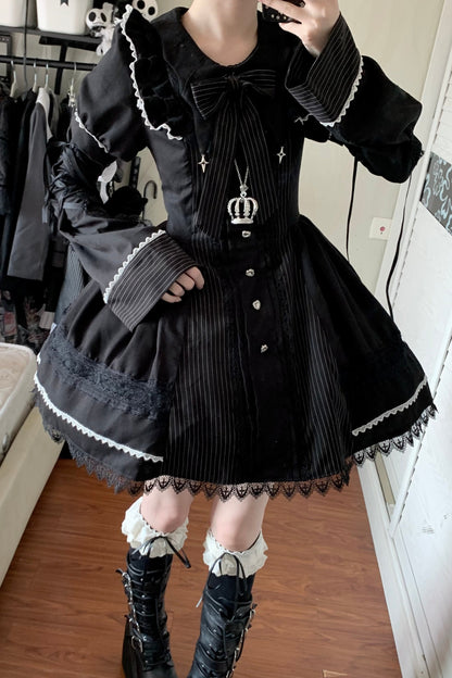 Gothic Doll Striped Lolita Dress + Sleeve