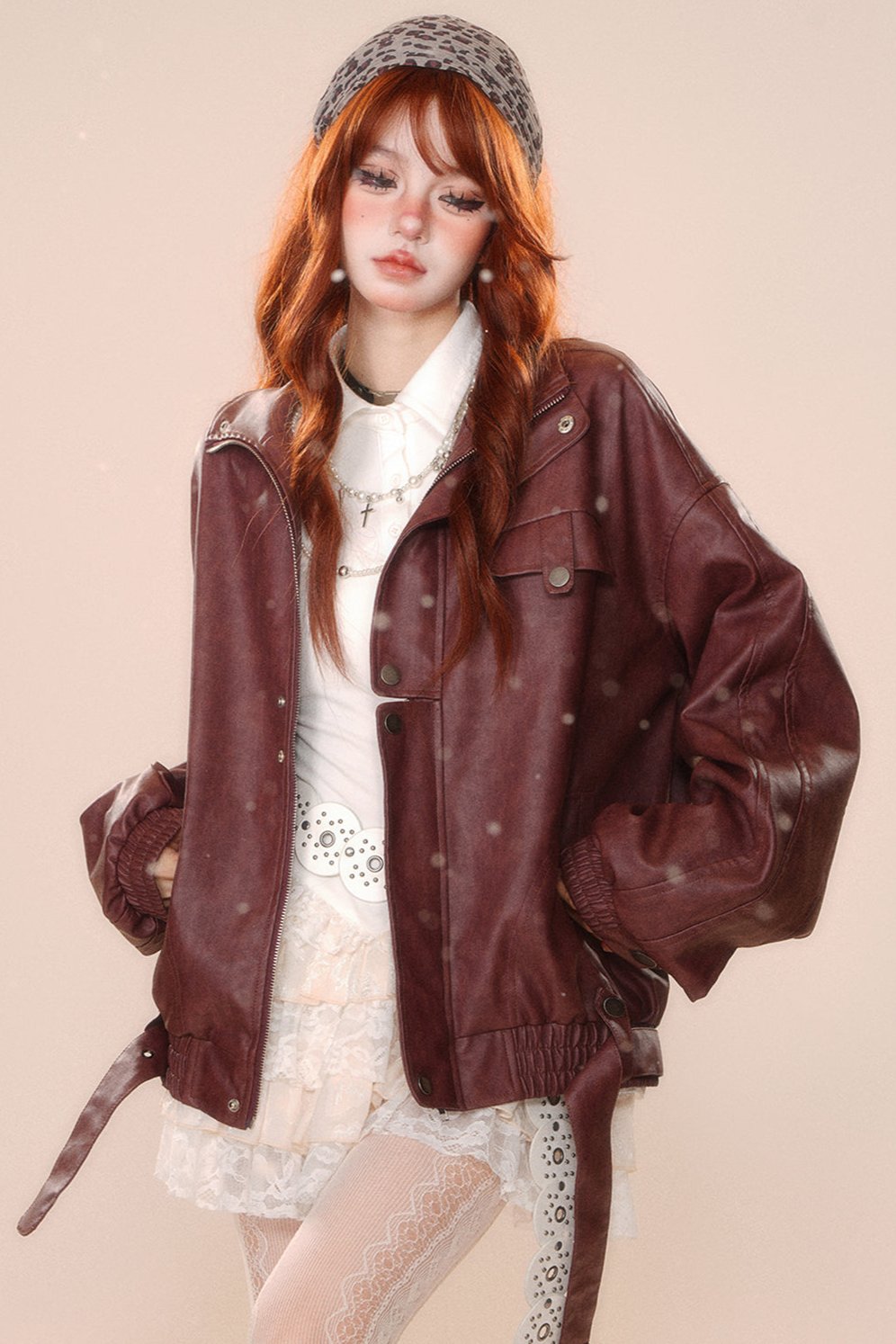 Fullscore Korean PU leather baker jacket