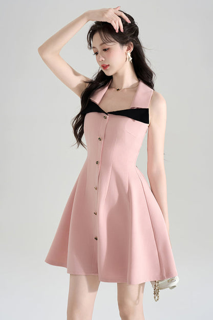 Robe nuisette française rose trapèze