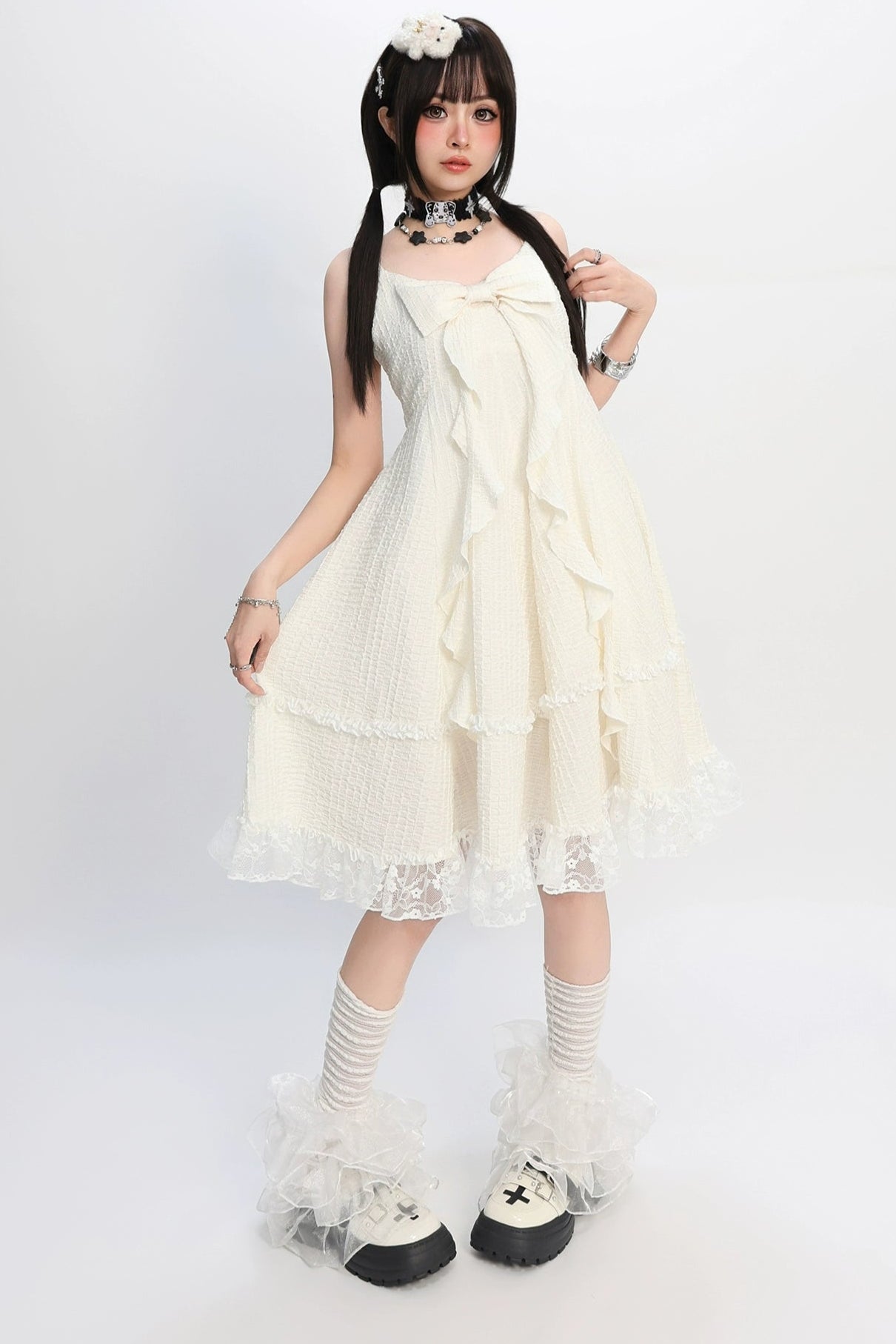 ガーリーアジアンビッグリボンスリップドレス