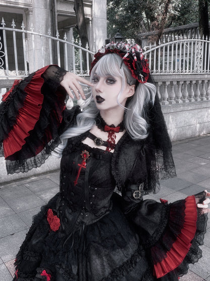 【4月21日予約締切】ブラッドフィーストダークゴシックローズクロスコルセットサスドレス＋ベルスリーブショートジャケット＋アクセサリー