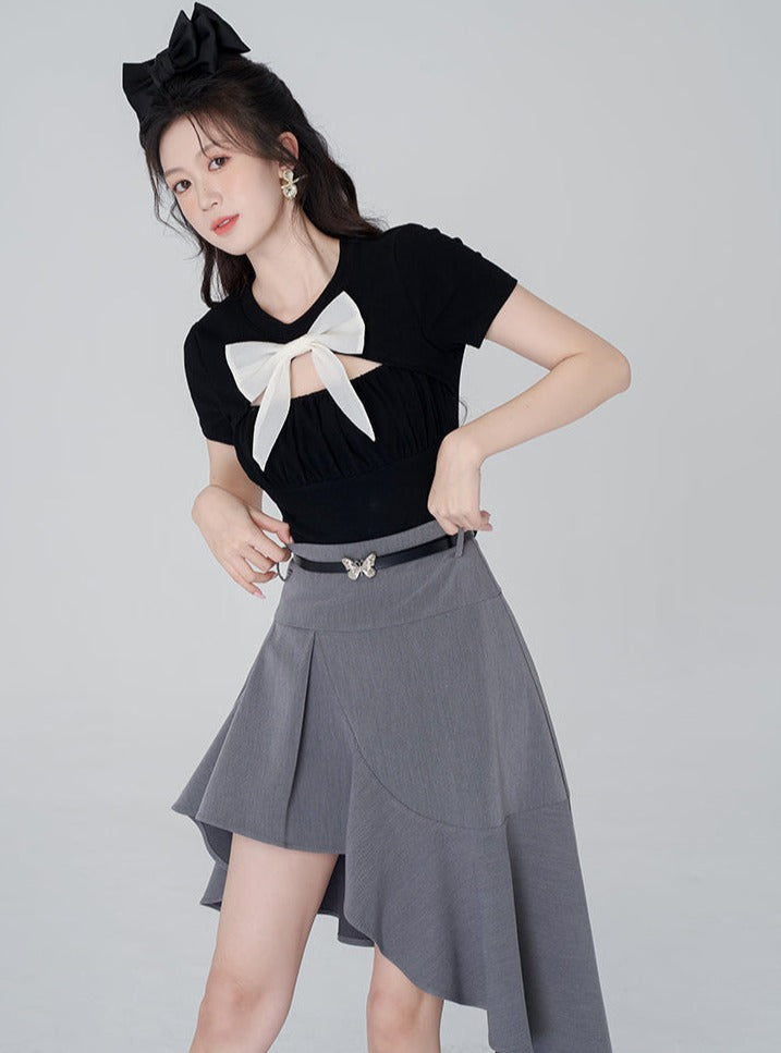 Big boned top + asymmetrical skirt