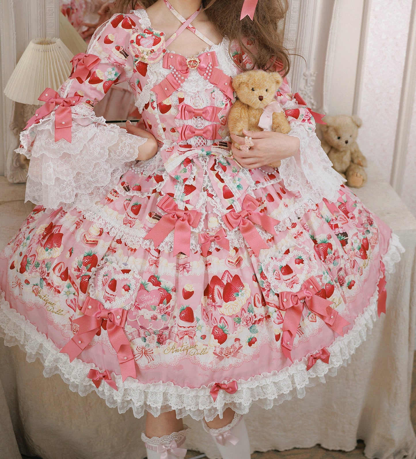 【2月27日予約締切】ストロベリーアンティークドールドレス＋フルセット＋ボンネット＋カチューシャ
