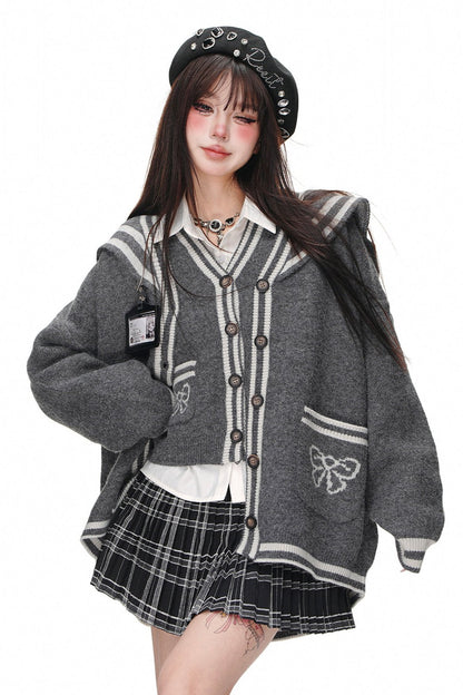 Lazy Style Sailor Suit Cardigan+ Vest