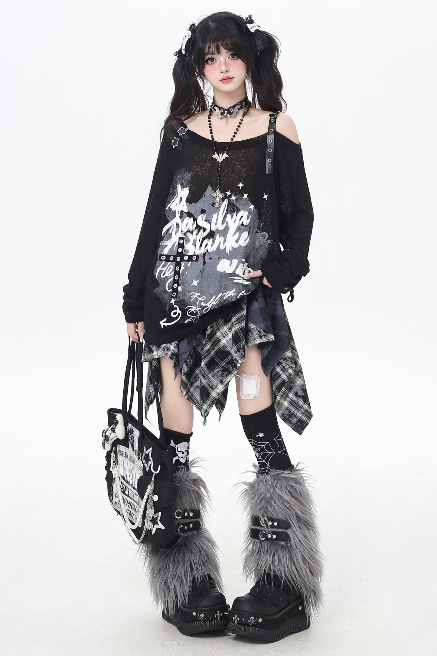 暗黑精靈輕皮革扣環塗鴉上衣