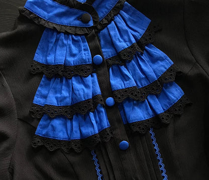 [Vorbestellfrist: 13. Juli] Kleinblaue Gothic-Lolita-Rüschen-Stufenkleid-Komplettset