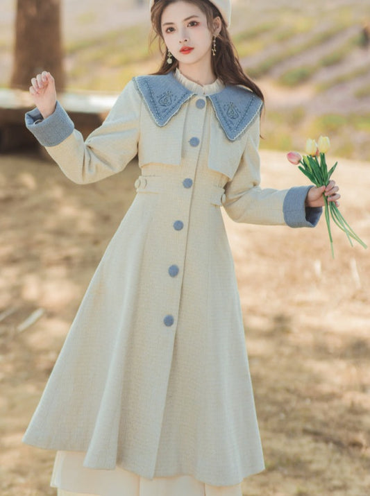 French Retro Girly Long Flared Coat