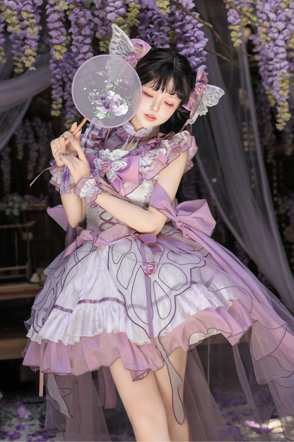 【8月18日予約締切】蝴蝶フェアリーチャイナロリータエンブロイダリーリボンレイヤードドレスコンプリートセット
