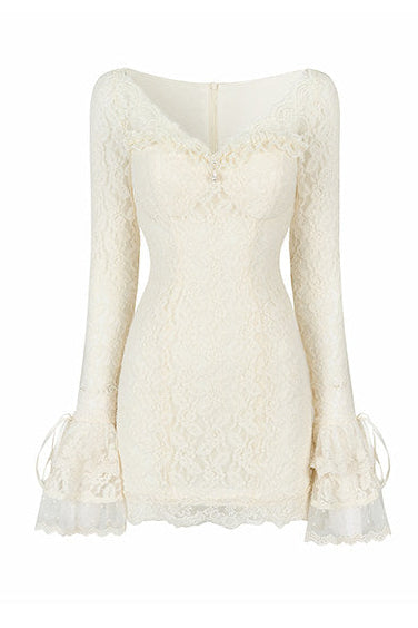 Lace Tight Flare Sleeve Hip Dress