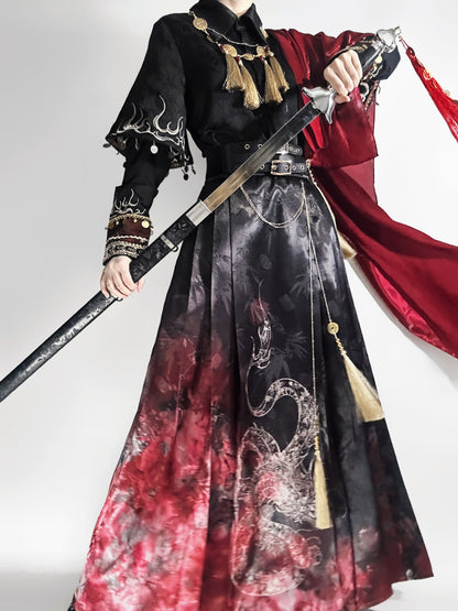 ファイヤーチャイナロングコート＋トップス＋ロングスカート