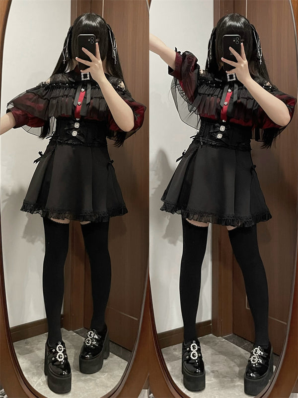 Dark Base Off-Shoulder Cape Shirt