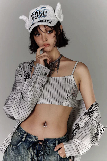 グラフィティストライプシャツ+キャミソールベスト