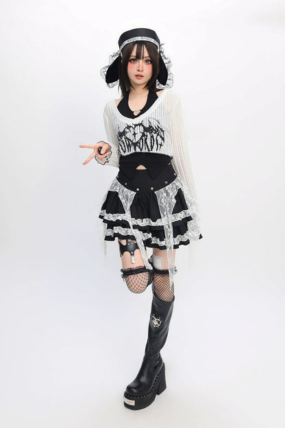 Punk style top + lace skirt