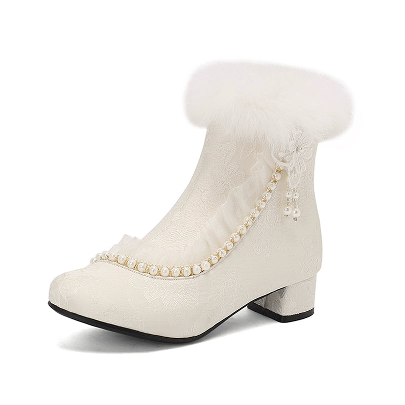 レースファーエレガントショートブーツ