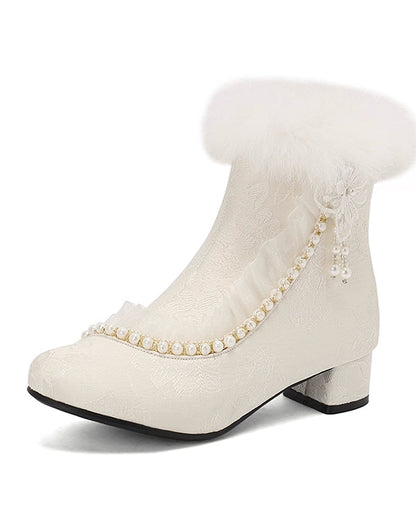 レースファーエレガントショートブーツ