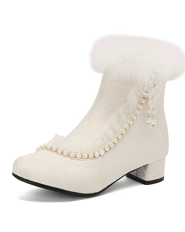 レースファーエレガントショートブーツ