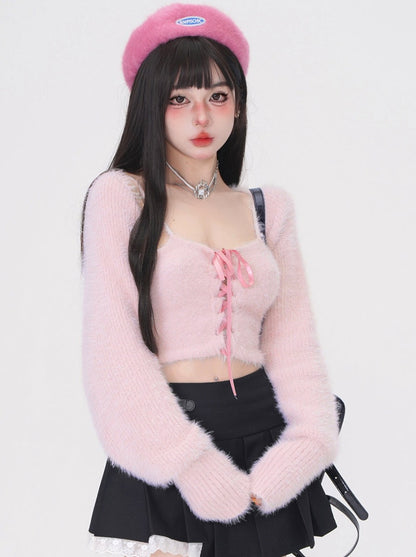 모피 레이스업 캐미솔 + 모피 가디건