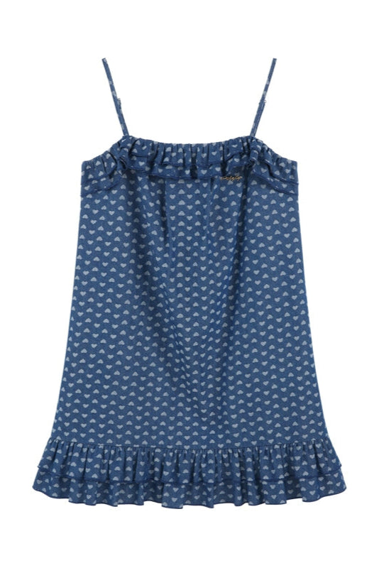 Polka Dot Ruffle Denim Dress + Shirt