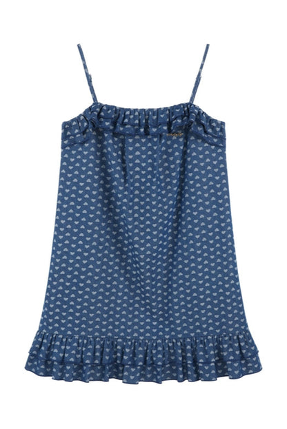 Polka Dot Ruffle Denim Dress + Shirt